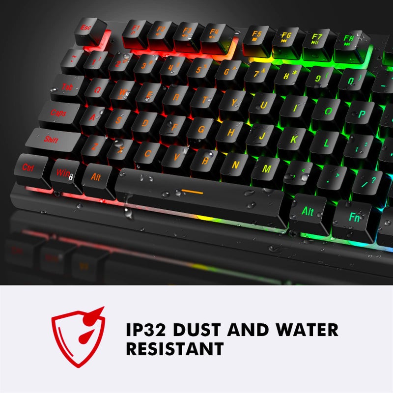 NPET K10 Wired Gaming Keyboard, LED Backlit, Spill-Resistant Design, Multimedia Keys, Quiet Silent USB Membrane Keyboard for Desktop, Computer, PC (Black) - Image 1